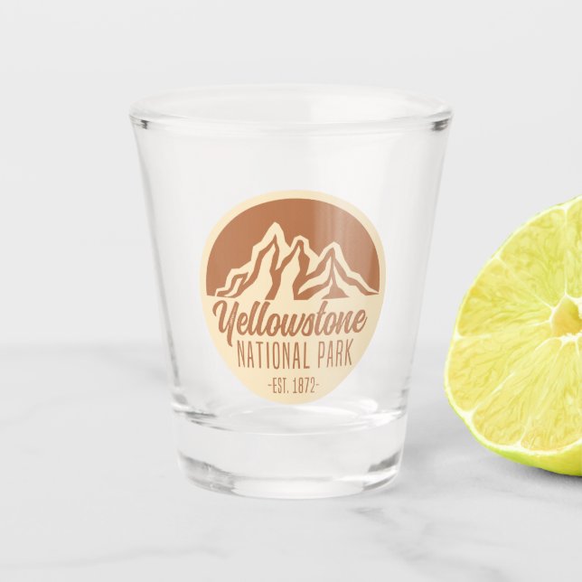 Yellowstone National Park Hiking Camping Shot Glass (Front)
