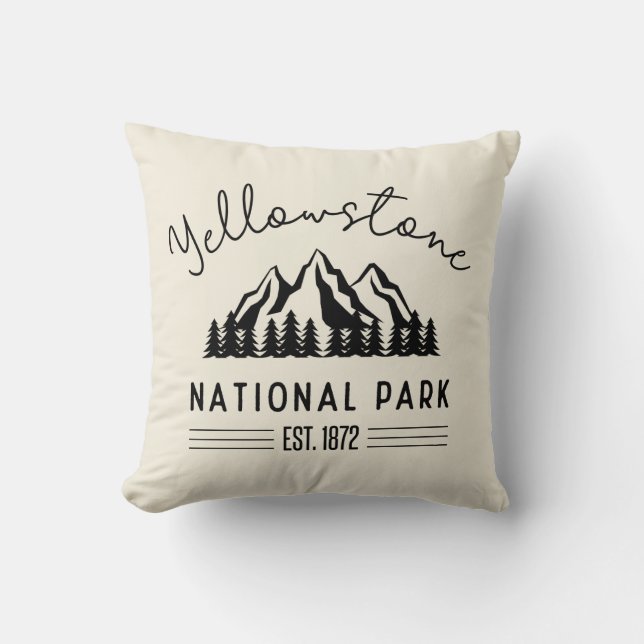 Yellowstone National Park Hiking Camping  Throw Pillow (Front)