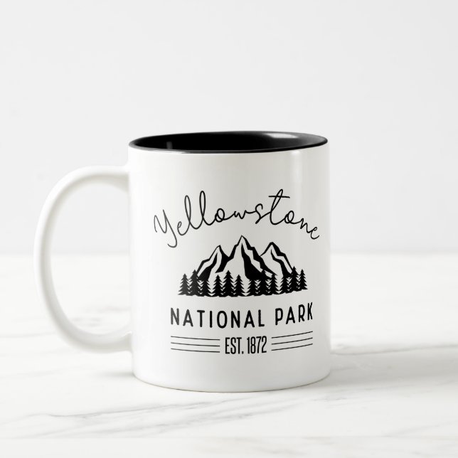 Yellowstone National Park Hiking Camping Two-Tone Coffee Mug (Left)