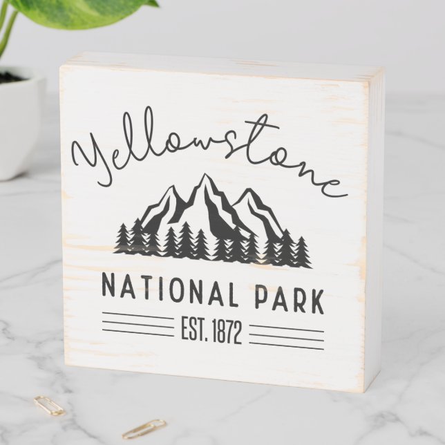 Yellowstone National Park Hiking Camping Wooden Box Sign (In Situ Horizontal)