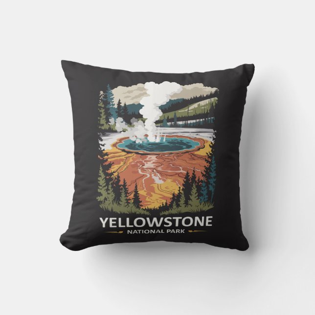 Yellowstone National Park Hot Spring Throw Pillow (Front)