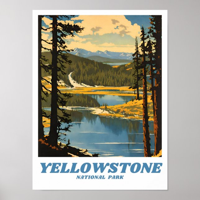 Yellowstone National Park illustration retro deco Poster (Front)