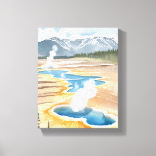 Yellowstone National Park Landscape Watercolor Canvas Print