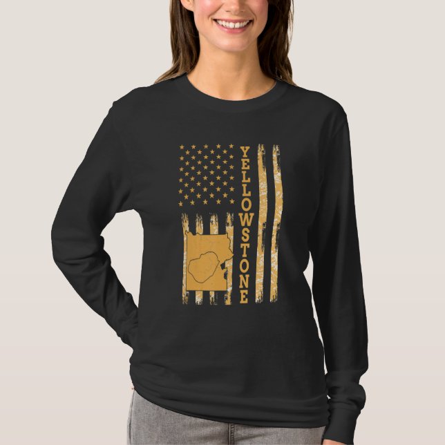 Yellowstone National Park Map America USA Flag T-Shirt (Front)