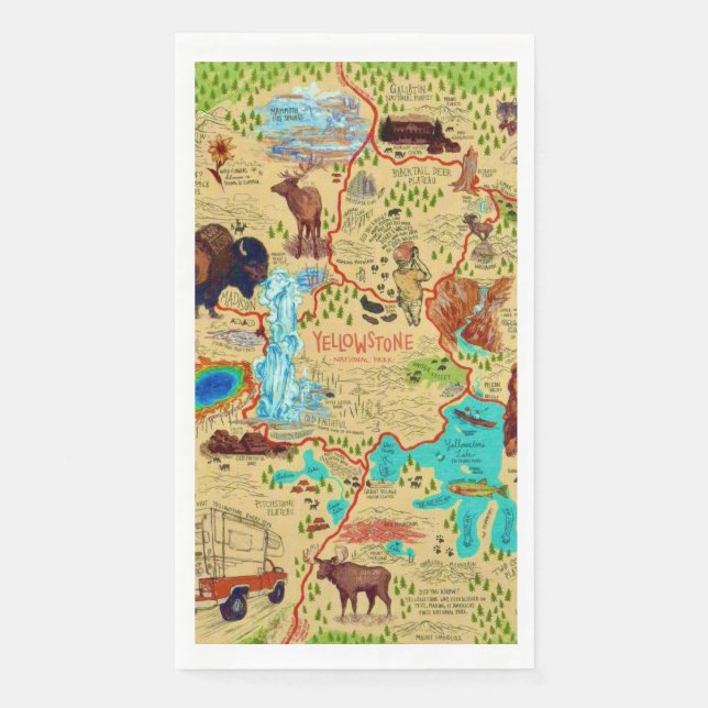 Yellowstone National Park Map Paper Guest Towels (Front)