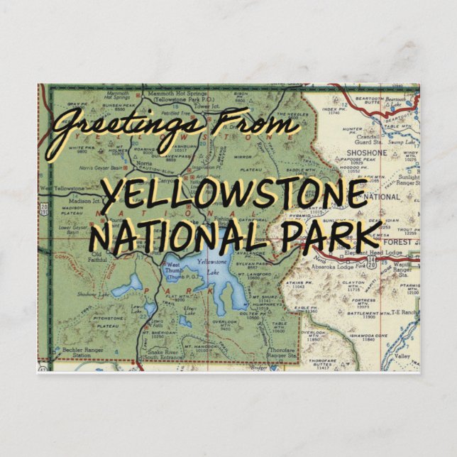 Yellowstone National Park Map Postcard (Front)