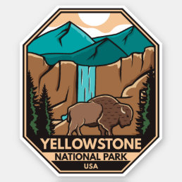 Yellowstone National Park Minimal Bison Retro Sticker