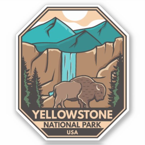 Yellowstone National Park Minimal Bison Retro Sticker