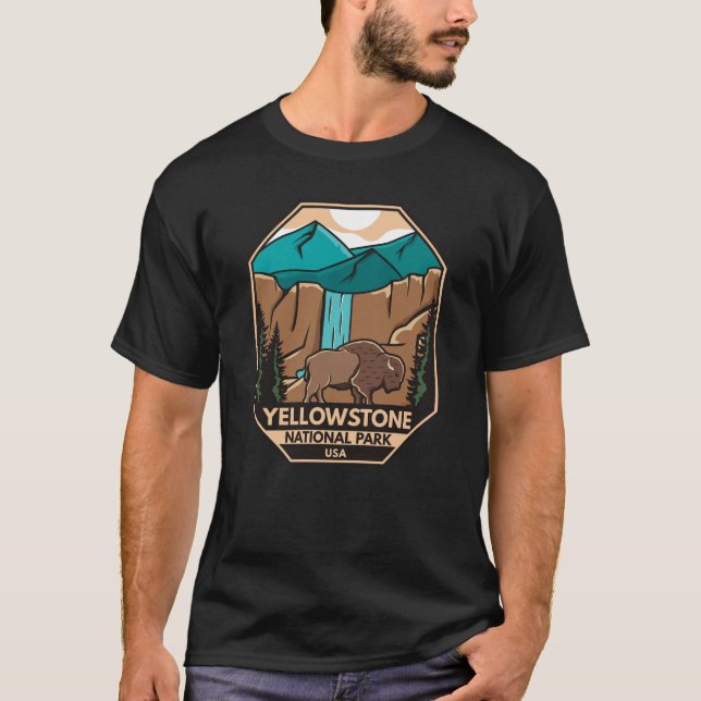 Yellowstone National Park Minimal Bison Retro T-Shirt (Front)