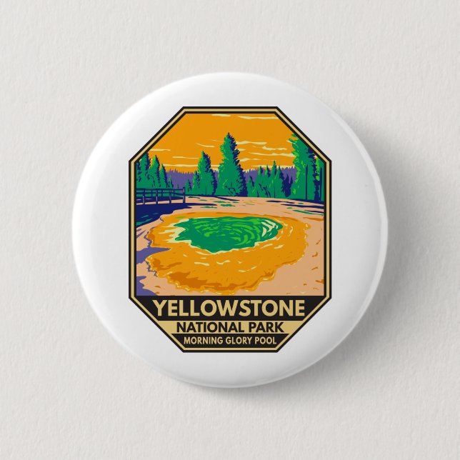 Yellowstone National Park Morning Glory Pool Retro Button (Front)