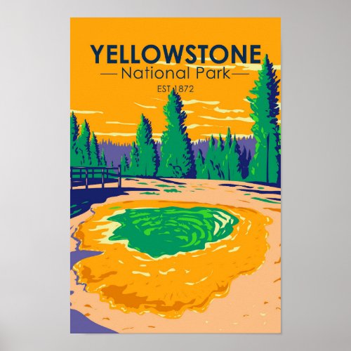 Yellowstone National Park Morning Glory Pool Retro