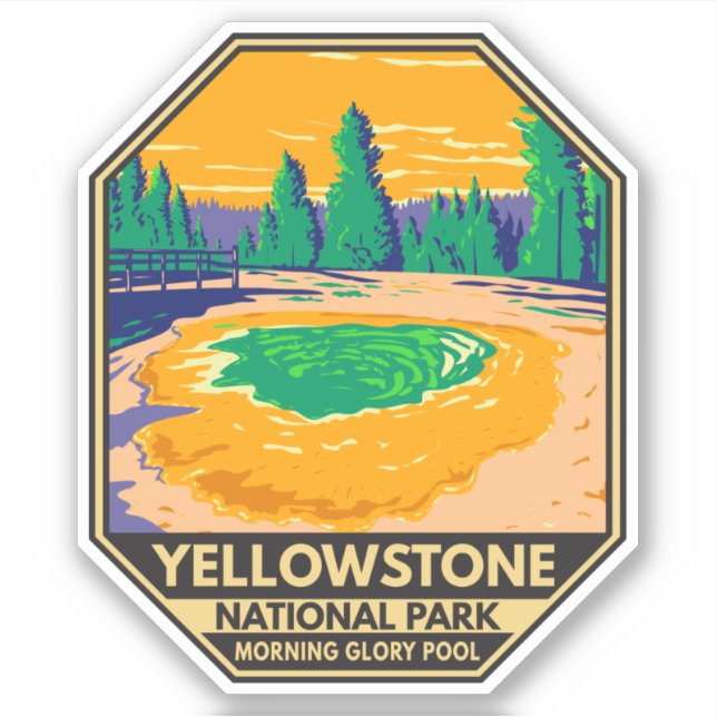 Yellowstone National Park Morning Glory Pool Retro Sticker (Front)