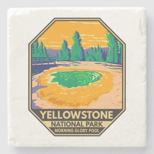 Yellowstone National Park Morning Glory Pool Retro Stone Coaster