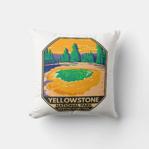 Yellowstone National Park Morning Glory Pool Retro Throw Pillow