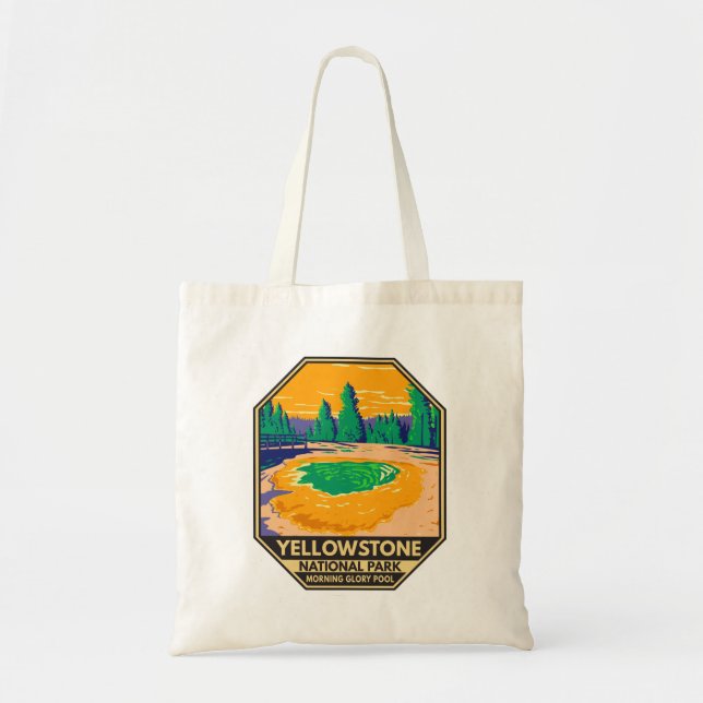 Yellowstone National Park Morning Glory Pool Retro Tote Bag (Front)