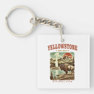 Yellowstone National Park – Mountain and Bison Keychain