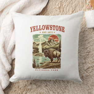 Yellowstone National Park – Mountain and Bison Throw Pillow