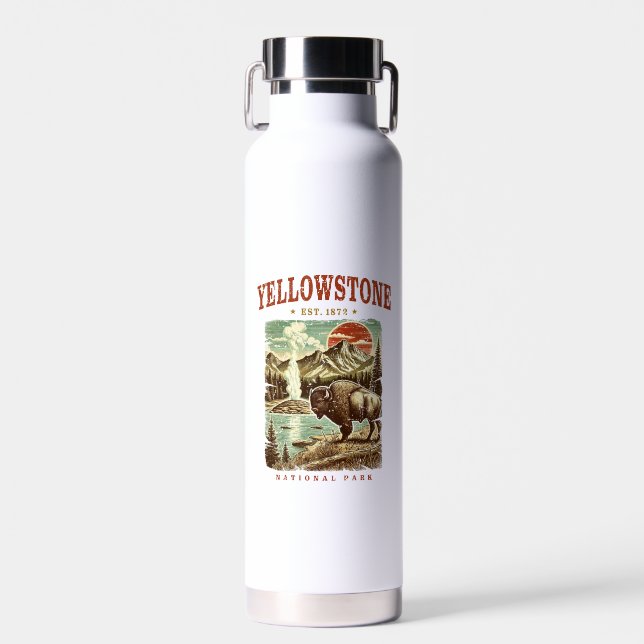 Yellowstone National Park – Mountain and Bison Water Bottle (Front)