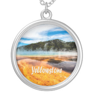 Yellowstone National Park Mountains Nature Animals Silver Plated Necklace