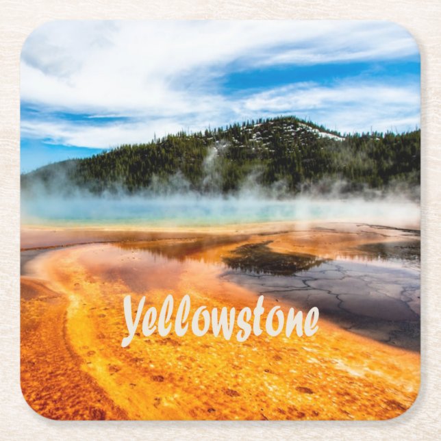 Yellowstone National Park Mountains Nature Animals Square Paper Coaster (Front)