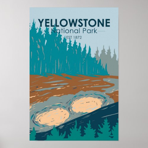 Yellowstone National Park Mud Volcano Vintage  Poster