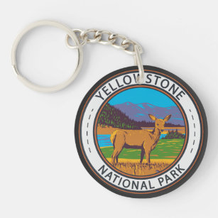 Yellowstone National Park Mule Deer Circle Keychain