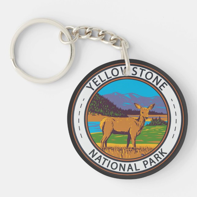 Yellowstone National Park Mule Deer Circle Keychain (Front)