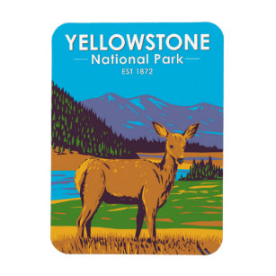 Yellowstone National Park Mule Deer Vintage Magnet