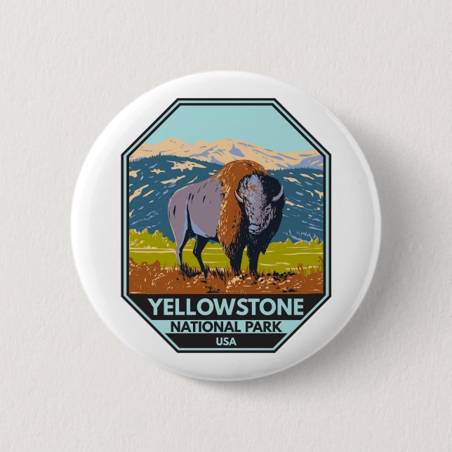 Yellowstone National Park North American Bison   Button (Front)