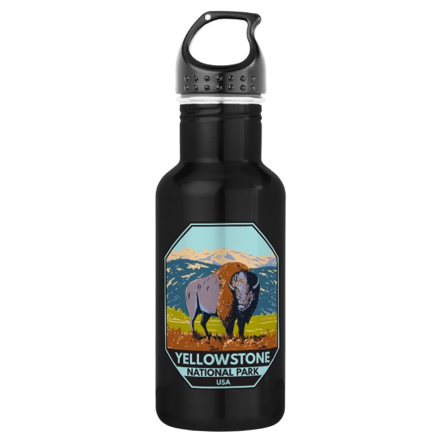 Yellowstone National Park North American Bison  Stainless Steel Water Bottle (Front)