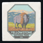 Yellowstone National Park North American Bison  Stone Coaster<br><div class="desc">Yellowstone vector artwork design. The park features dramatic canyons,  alpine rivers,  lush forests,  hot springs and gushing geysers,  including its most famous,  Old Faithful.</div>