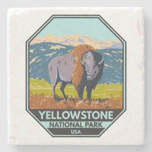 Yellowstone National Park North American Bison  Stone Coaster