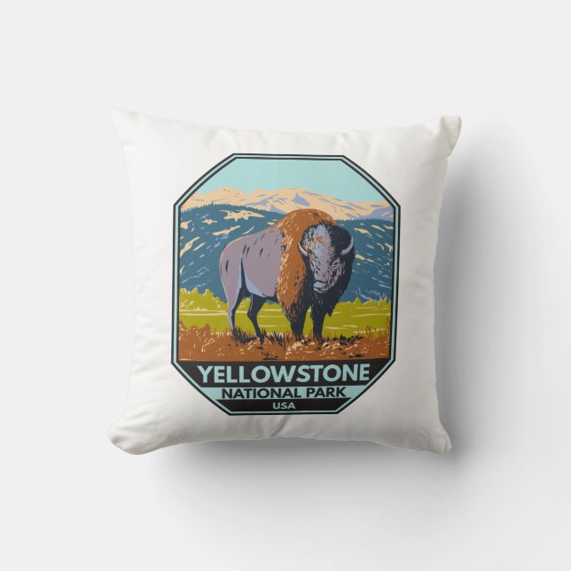 Yellowstone National Park North American Bison  Throw Pillow (Front)