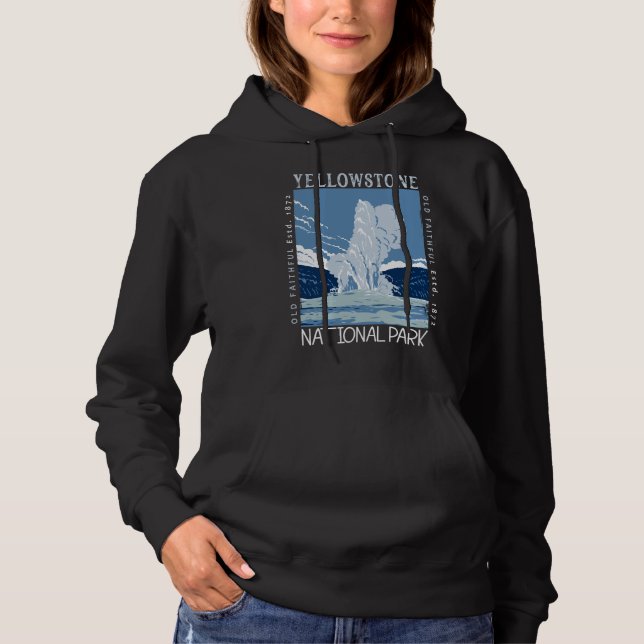 Yellowstone National Park Old Faithful Distressed  Hoodie (Front)