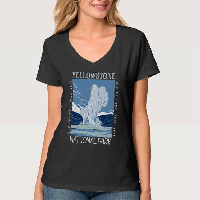 Yellowstone National Park Old Faithful Distressed  T-Shirt (Front)