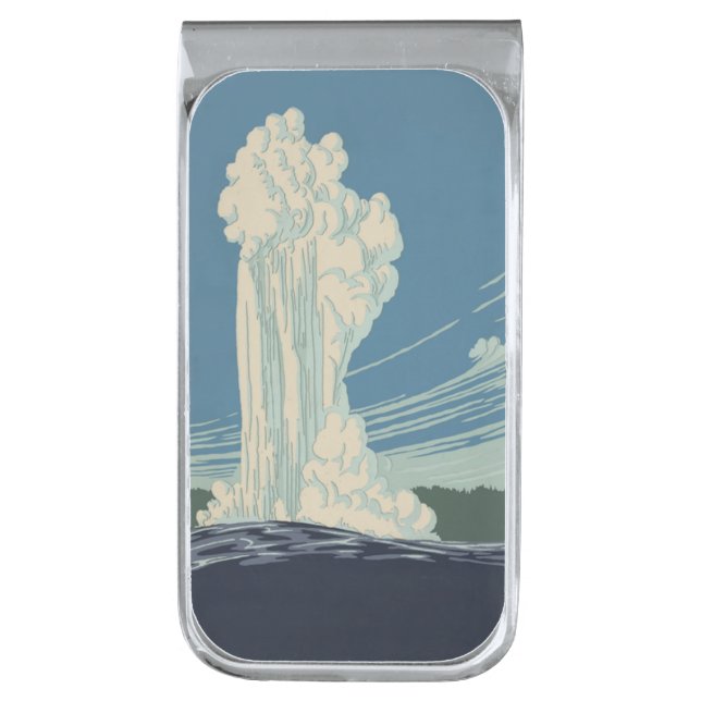 Yellowstone National Park Old Faithful Silver Finish Money Clip (Front Vertical)