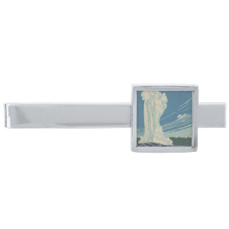 Yellowstone National Park Old Faithful Silver Finish Tie Bar