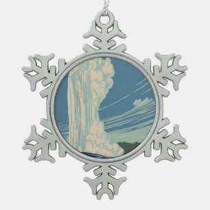 Yellowstone National Park Old Faithful Snowflake Pewter Christmas Ornament