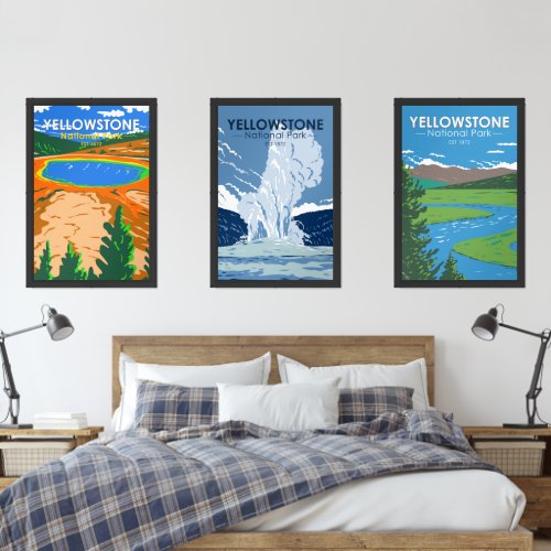 Yellowstone National Park Old Faithful Vintage Wall Art Sets