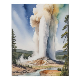 Yellowstone National Park Old Faithful Watercolor Faux Canvas Print