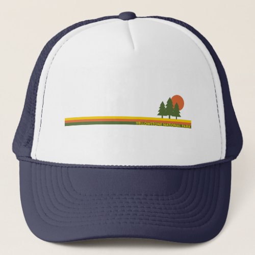 Yellowstone National Park Pine Trees Sun Trucker Hat