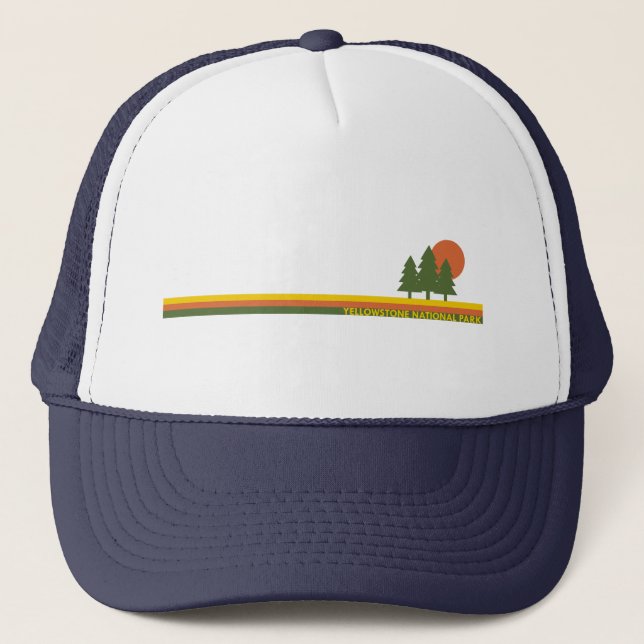 Yellowstone National Park Pine Trees Sun Trucker Hat (Front)