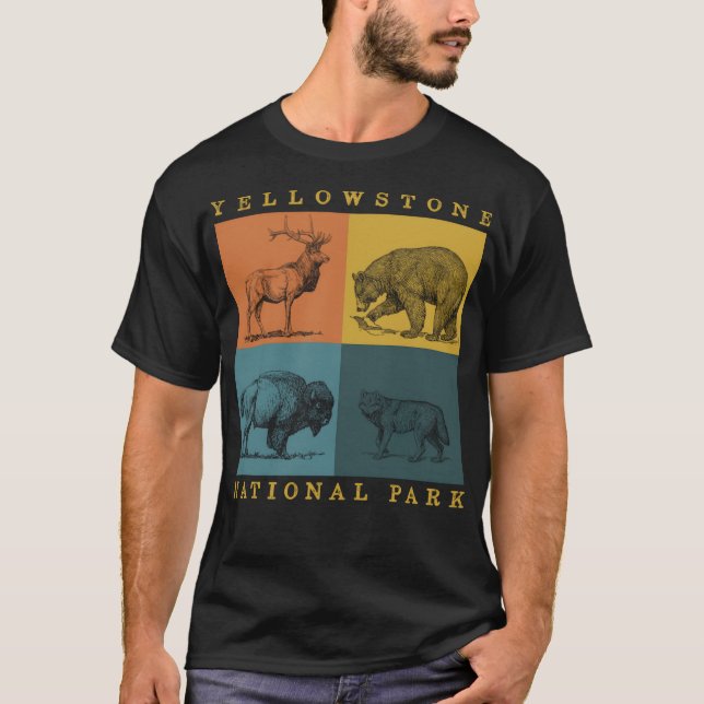 Yellowstone National Park Retro Animals Elk Bison  T-Shirt (Front)