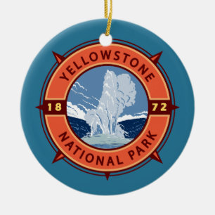 Yellowstone National Park Retro Compass Emblem Ceramic Ornament
