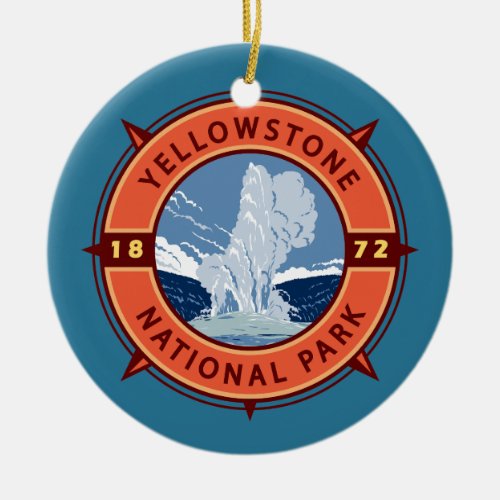 Yellowstone National Park Retro Compass Emblem Ceramic Ornament