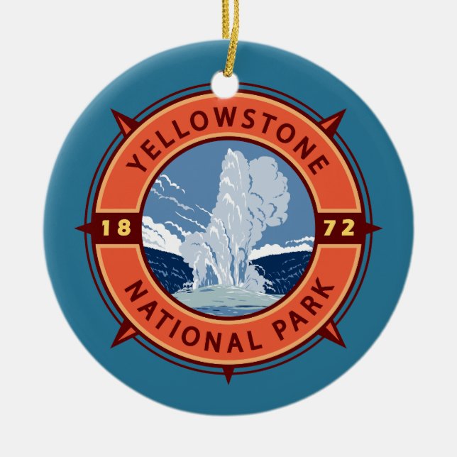 Yellowstone National Park Retro Compass Emblem Ceramic Ornament (Front)