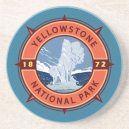 Yellowstone National Park Retro Compass Emblem Coaster