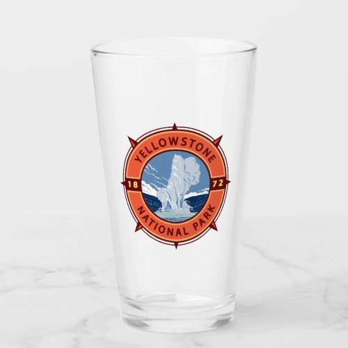 Yellowstone National Park Retro Compass Emblem  Glass