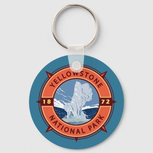 Yellowstone National Park Retro Compass Emblem Keychain