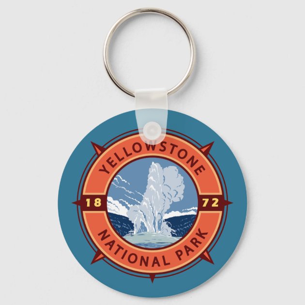 Yellowstone National Park Retro Compass Emblem Keychain | Zazzle